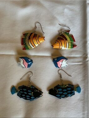 Hand-Painted Colorful Wooden Fish Earring Bundle